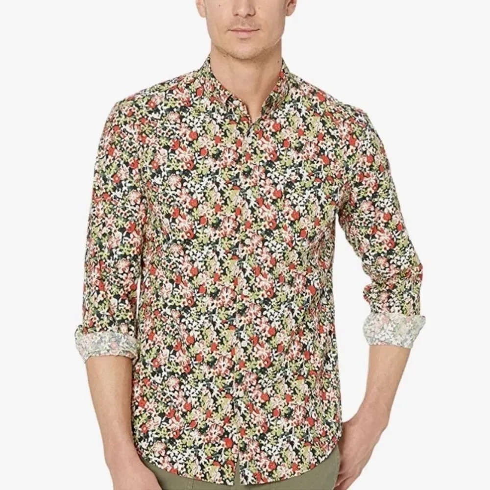 J. Crew Secret Wash floral button down shirt men M multi color slim fit cotton